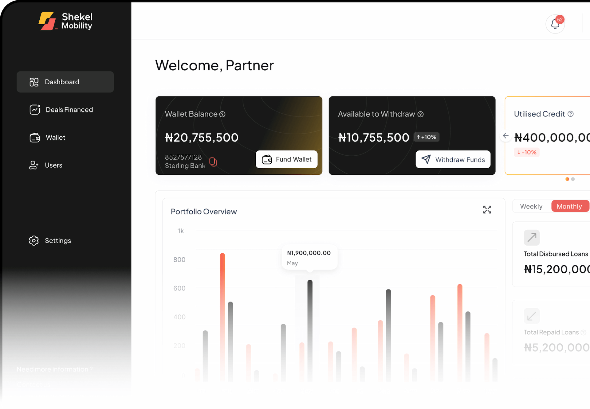 Shekel Partner Dashboard